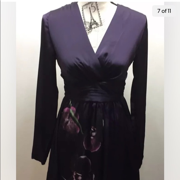 New Altuzzara For Target Women Dress Purple Floral Print LS Sexy Sz 2 V-Neck - Picture 2 of 12